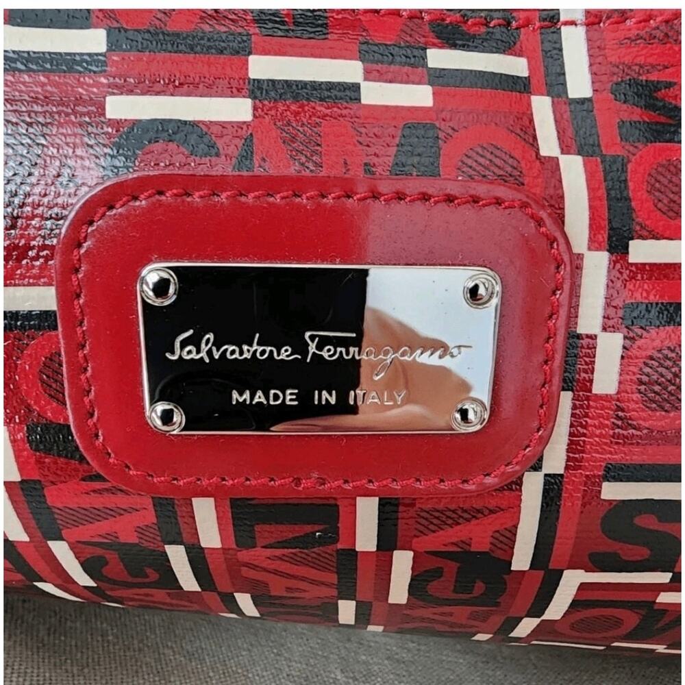 Authentic Vintage Salvatore Ferragamo Red Logogram Canvas Shoulder Tote Bag - Picture 9 of 11